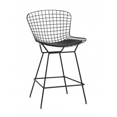 Стул полубарный Bertoia черный с черной подушкой