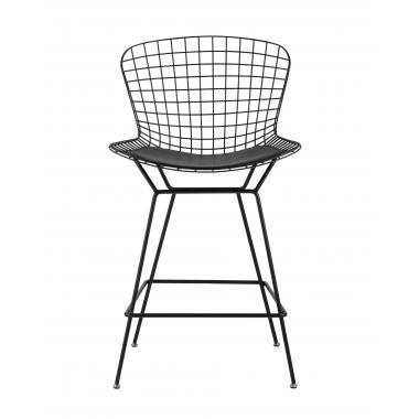 Стул полубарный Bertoia черный с черной подушкой