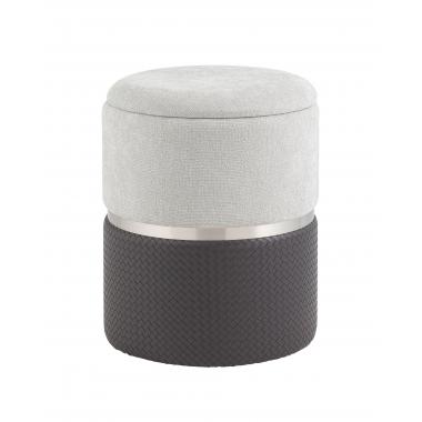 Пуф Кэрри с ящиком серо-черный шенилл с экокожей