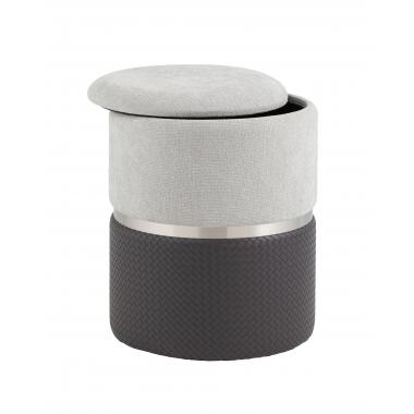 Пуф Кэрри с ящиком серо-черный шенилл с экокожей