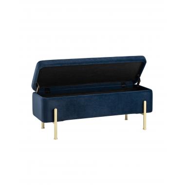 Банкетка Болейн с ящиком синий ножки золото