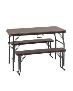 Комплект раскладного стола и двух скамеек Кейт коричневый