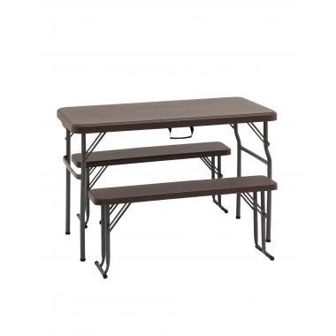 Комплект раскладного стола и двух скамеек Кейт коричневый